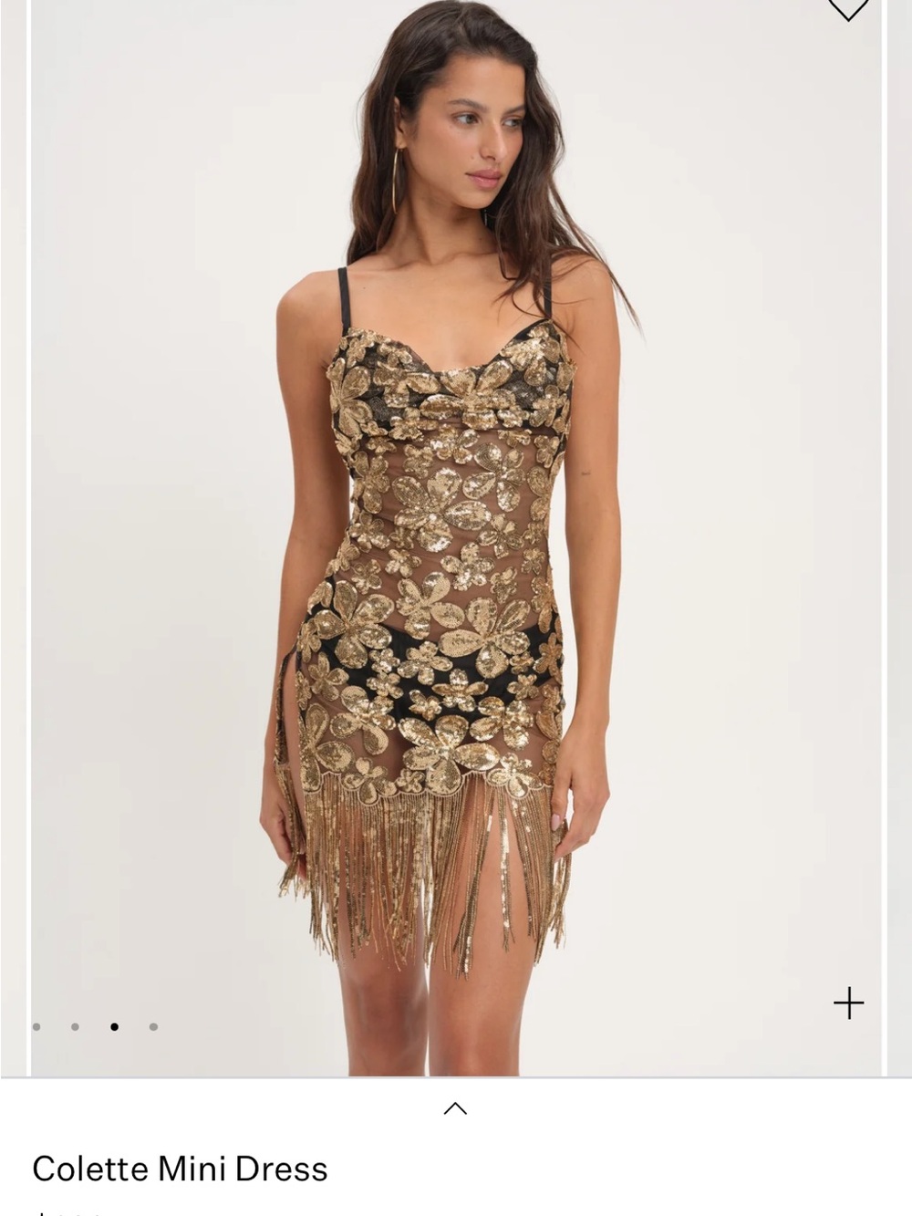 For Love and Lemons Gold Floral Sequin Mini Dress with fringe size XS - Picture 3 of 4